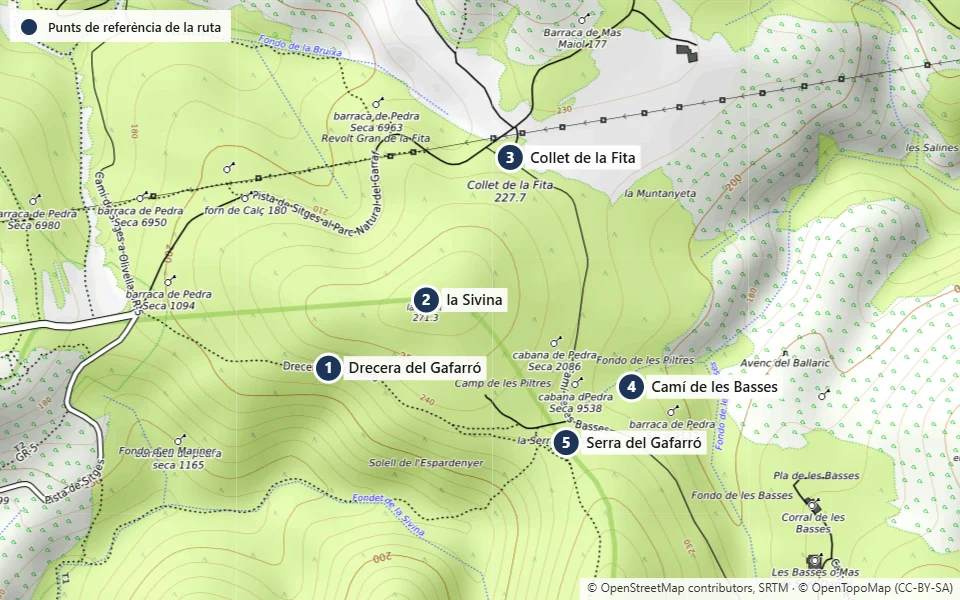 Mapa de la ruta 3: Serra del Gafarró – la Sivina – Collet de la Fita