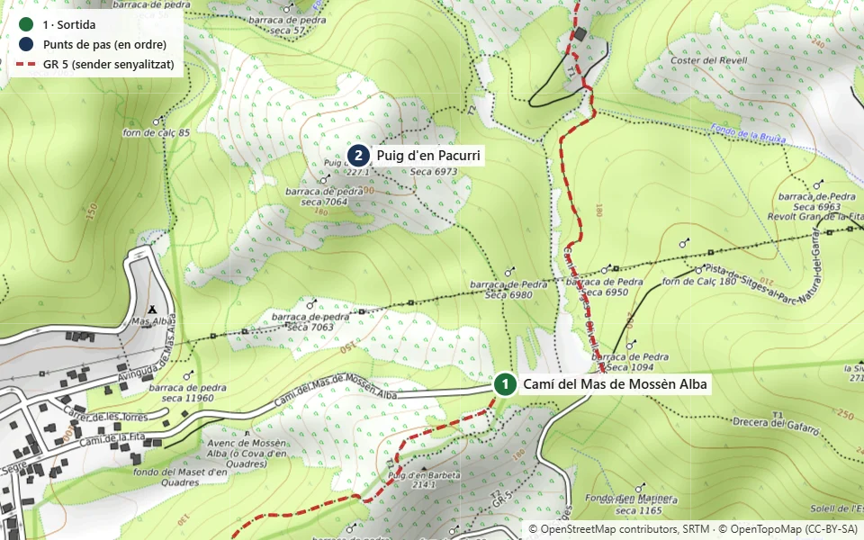 Mapa de la ruta 5: GR 5 – Puig d’en Pacurri