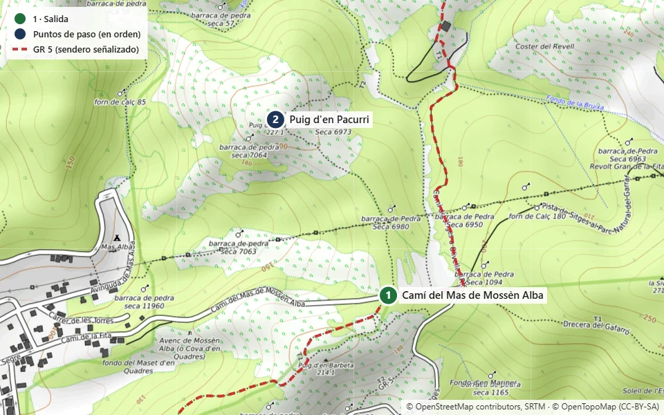Mapa de la ruta 5: GR 5 – Puig d’en Pacurri