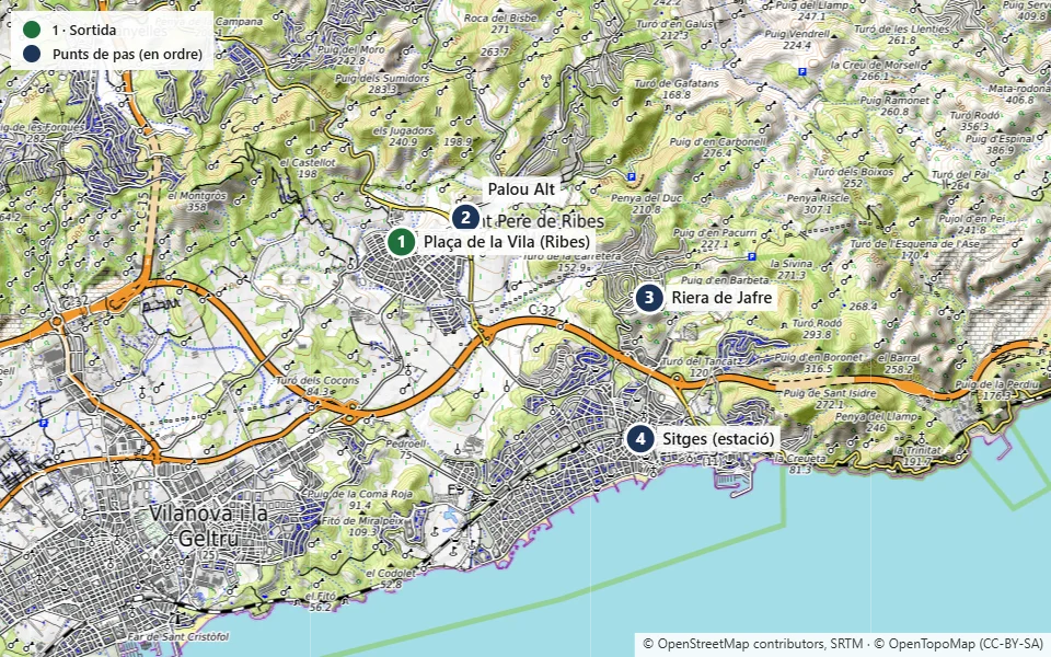 Mapa de la ruta 7: Sant Pere de Ribes – Sitges