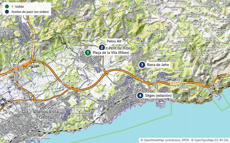 Mapa de la ruta 7: Sant Pere de Ribes – Sitges