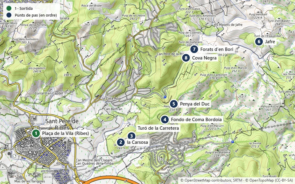 Mapa de la ruta 8: Sant Pere de Ribes – Jafre