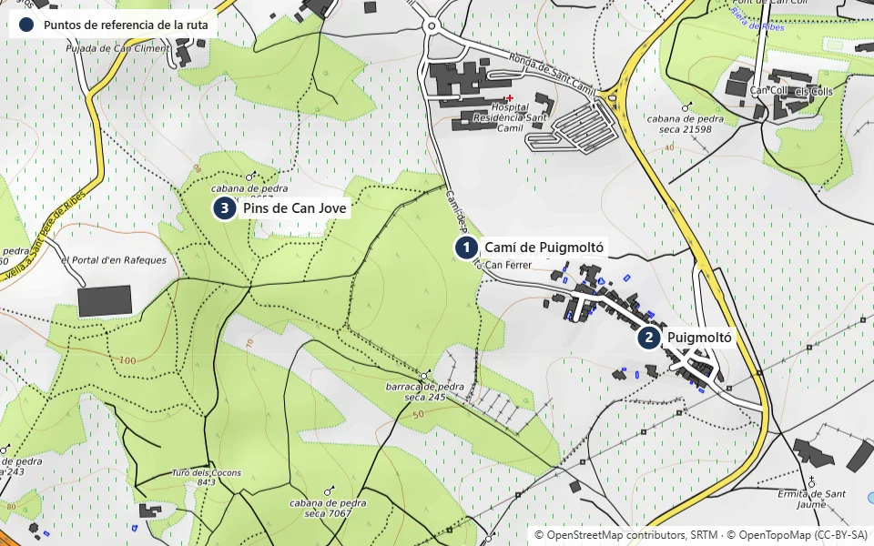 Mapa de la ruta 9: Camí de Puigmoltó – Pins de Can Jove